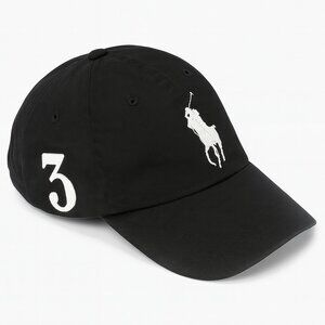 Polo Ralph Lauren Black Baseball Hat – Embroidered Big Pony Logo & “3” Patch